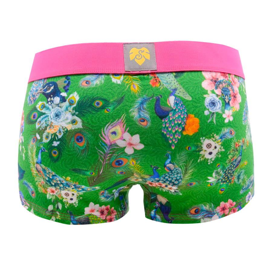 Panty Majestaet salted lime - Pfau, Blumen auf gruen