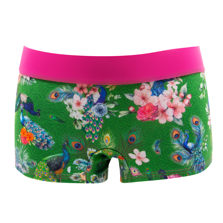 Panty Majestaet salted lime - Pfau, Blumen auf gruen