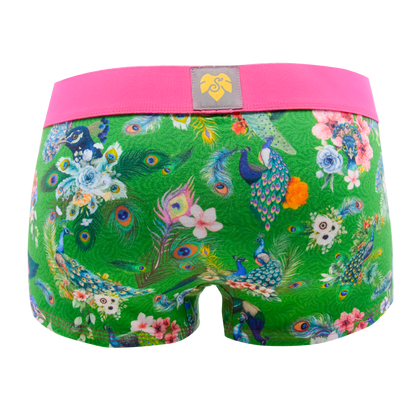 Panty Majestaet salted lime - Pfau, Blumen auf gruen