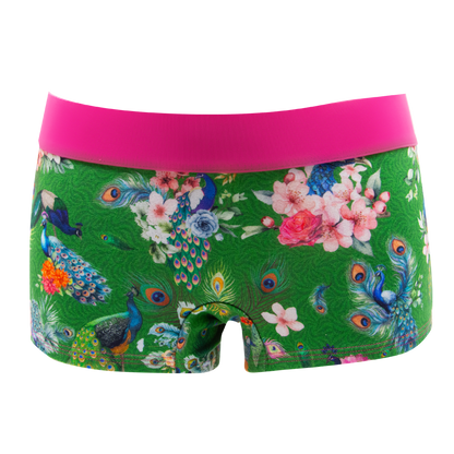 Panty Majestaet salted lime - Pfau, Blumen auf gruen