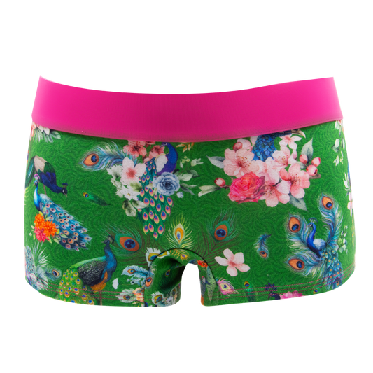 Panty Majestaet salted lime - Pfau, Blumen auf gruen
