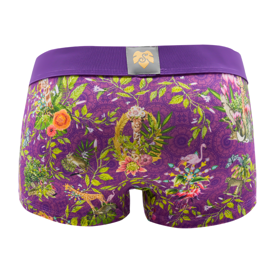 Panty African Spirit lilac von hinten – Tiere und Pflanzen auf Lila, lila Bund