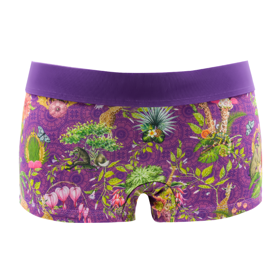 Panty African Spirit lilac von vorne – Tiere und Pflanzen auf Lila, lila Bund
