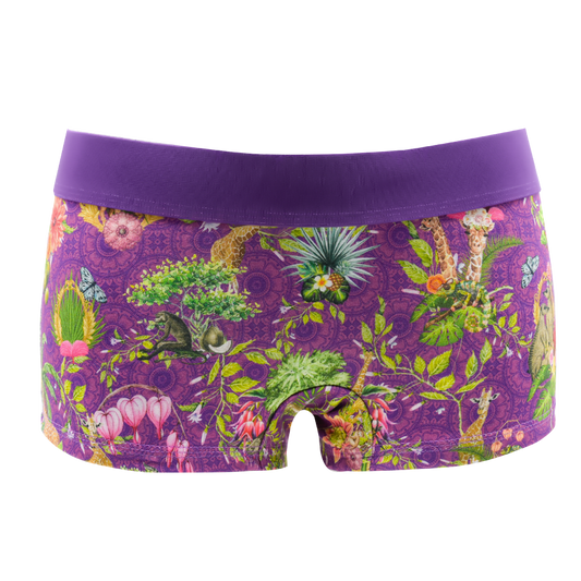 Panty African Spirit lilac von vorne – Tiere und Pflanzen auf Lila, lila Bund