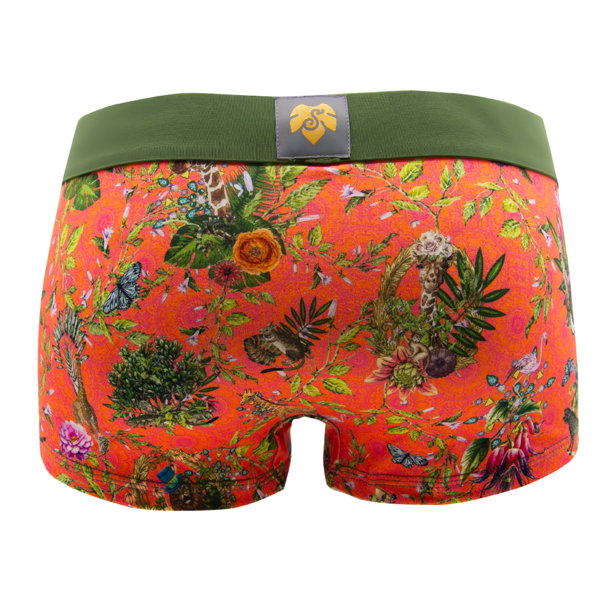 Panty African Spirit orange von hinten – Tiere und Pflanzen auf Orange, grüner Bund