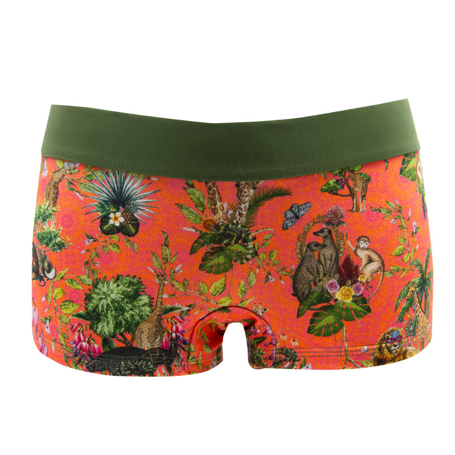 Panty African Spirit orange von vorne – Tiere und Pflanzen auf Orange, grüner Bund
