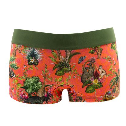 Panty African Spirit orange von vorne – Tiere und Pflanzen auf Orange, grüner Bund