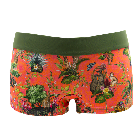 Panty African Spirit orange von vorne – Tiere und Pflanzen auf Orange, grüner Bund