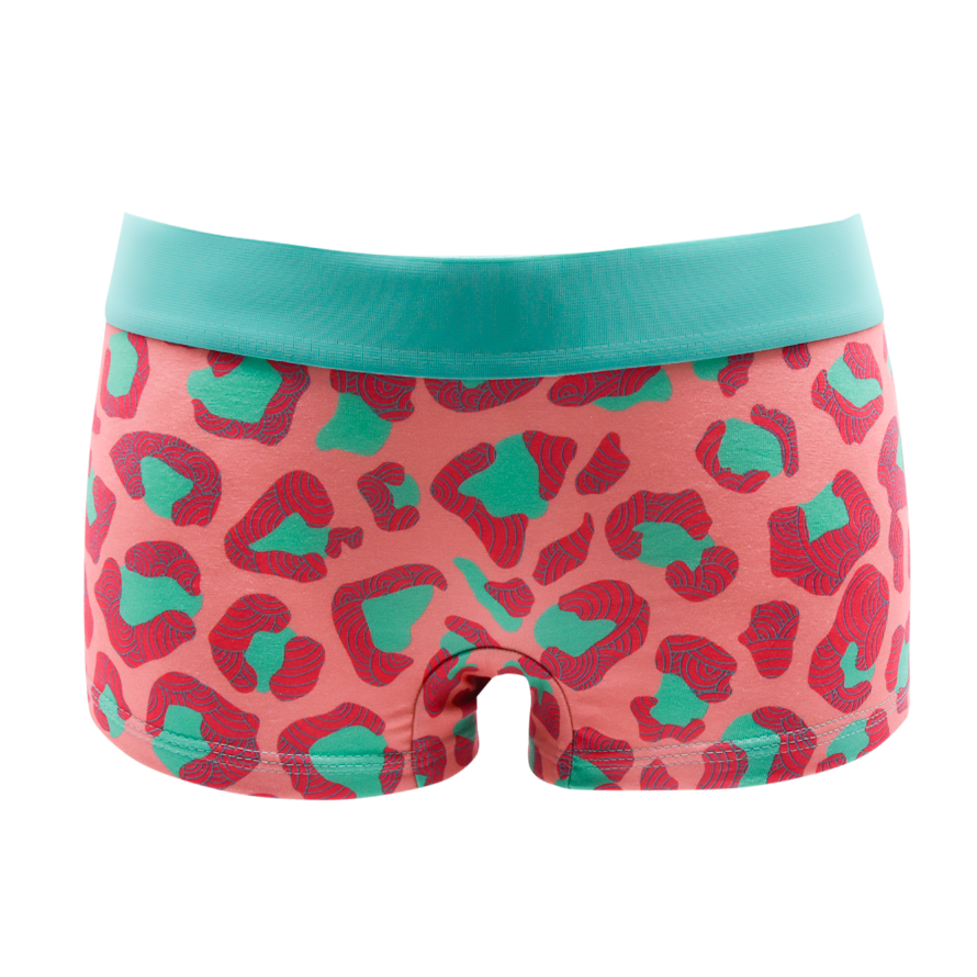 Schockhöschen Panty Leo Mint Vorderansicht — Pastell-Leo-Print in Lachs und Mint, 95% Baumwolle fair genäht, Größen XS bis 4XL