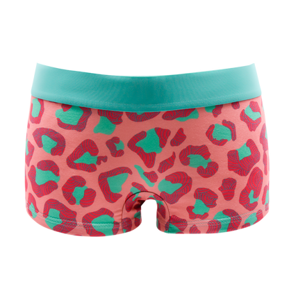 Schockhöschen Panty Leo Mint Vorderansicht — Pastell-Leo-Print in Lachs und Mint, 95% Baumwolle fair genäht, Größen XS bis 4XL